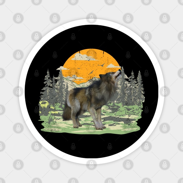 Howling Wolf With Sunset and mountains background Magnet by Drawab Designs